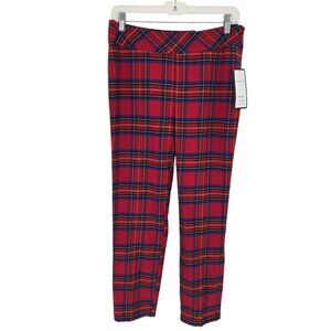 Charter club womens size 10 red blue plaid slim leg pull on pants side zip NWT
